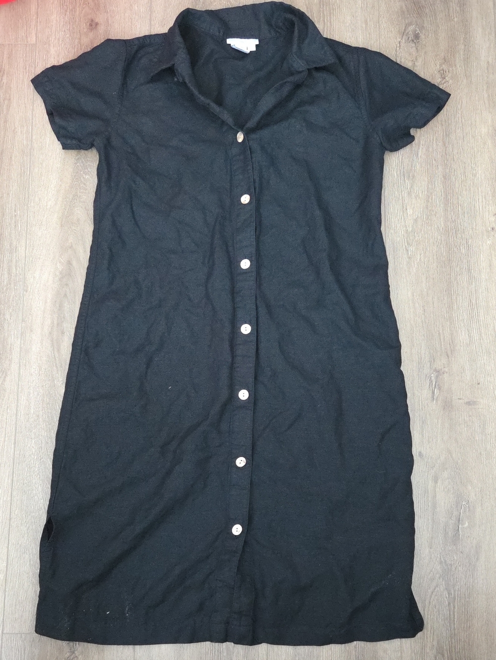 Midi, Fore And Strike Black Button-Front Shirt Dress In Rayon/linen Size S